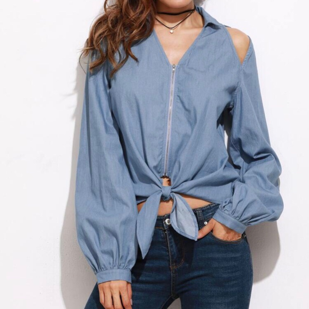 Shein Cut Out Chambray Blouse